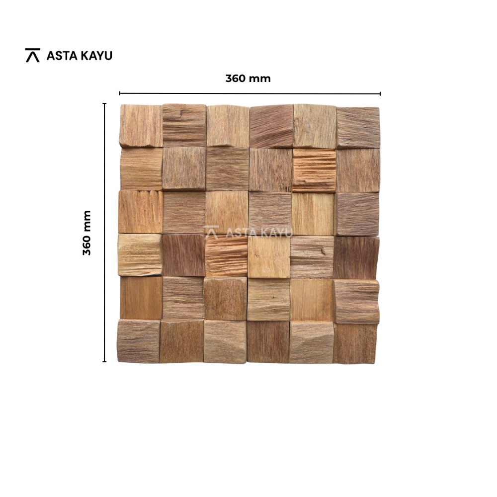 Bromo 3D Premium Houten Wandpanelen – FSC Meranti Houten Wandbekleding – Bruin Kubus Mozaïek Wanddecoratie voor Interieur 360 x 360 mm (8 stuks / 1 m² per doos)