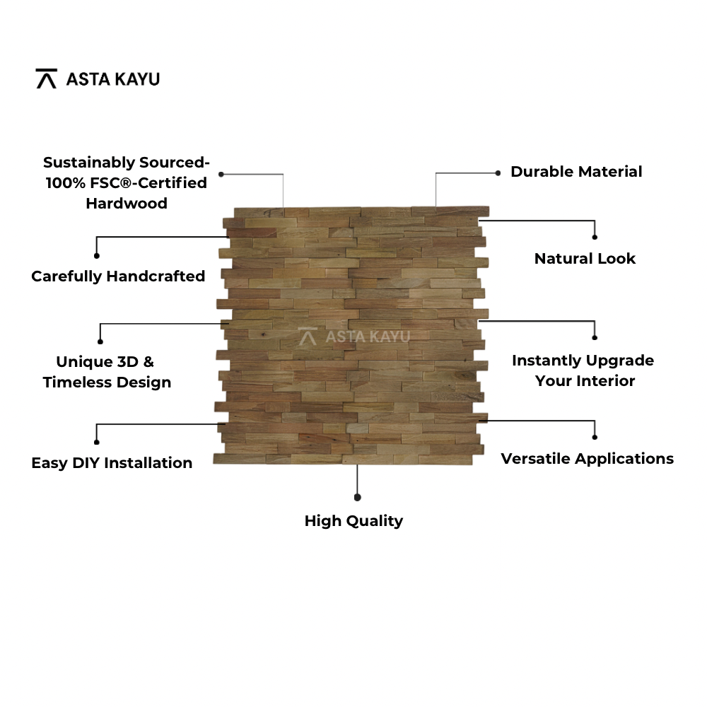 Java Fumed Coffee 3D Premium Houten Wandpanelen – FSC Meranti Houten Wandbekleding – Baksteenpatroon Wanddecoratie voor Interieur 200 x 500 mm (10 stuks / 1 m² per doos)