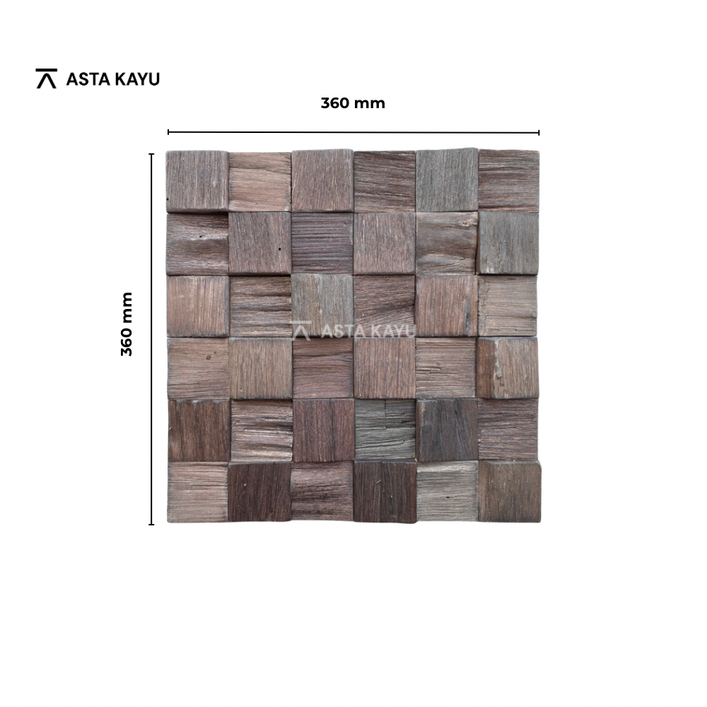 Merapi 3D Premium Houten Wandpanelen – FSC Meranti Houten Wandbekleding – Donkerbruin Kubus Mozaïek Wanddecoratie voor Interieur 360 x 360 mm (8 stuks / 1 m² per doos)