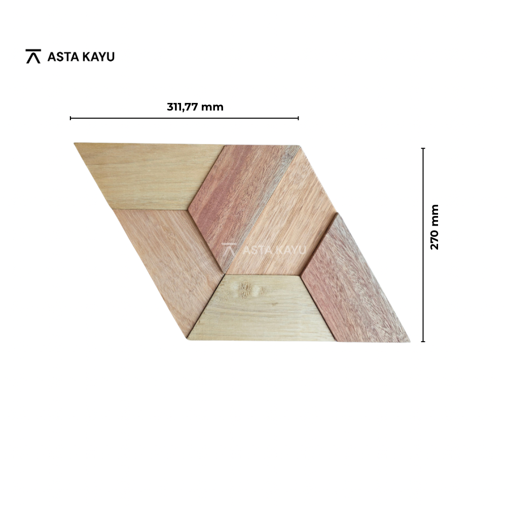Parallel Stack 3D Premium Houten Wandpanelen – FSC Meranti Houten Wandbekleding – Parallellogram Wanddecoratie voor Interieur 311.77 x 270 mm (6 stuks / 0,5 m² per doos)