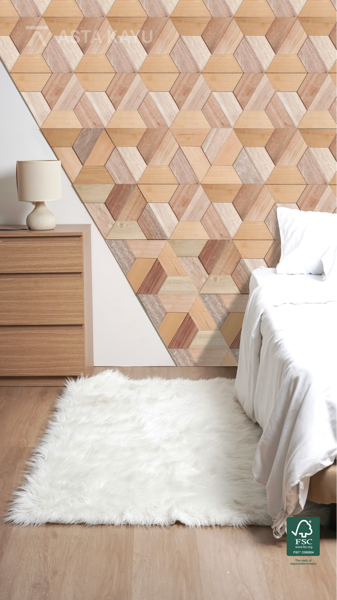 Parallel Stack 3D Premium Houten Wandpanelen – FSC Meranti Houten Wandbekleding – Parallellogram Wanddecoratie voor Interieur 311.77 x 270 mm (6 stuks / 0,5 m² per doos)