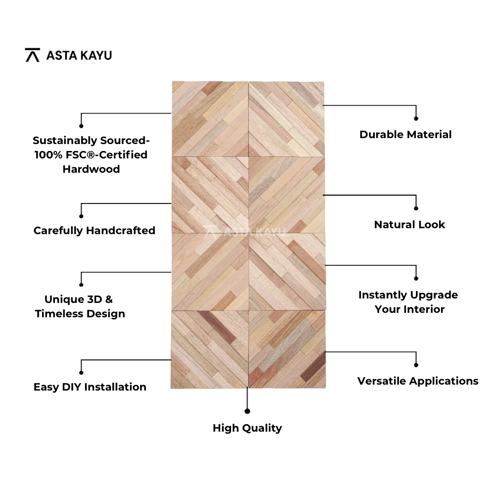 Rhombus Natural 3D Premium Houten Wandpanelen – FSC Meranti Houten Wandbekleding – Naturel Geometrische Wanddecoratie voor Interieur 254.56 x 254.56 mm (8 stuks / 0,5 m² per doos)