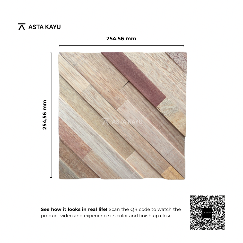 Rhombus Natural 3D Premium Houten Wandpanelen – FSC Meranti Houten Wandbekleding – Naturel Geometrische Wanddecoratie voor Interieur 254.56 x 254.56 mm (8 stuks / 0,5 m² per doos)
