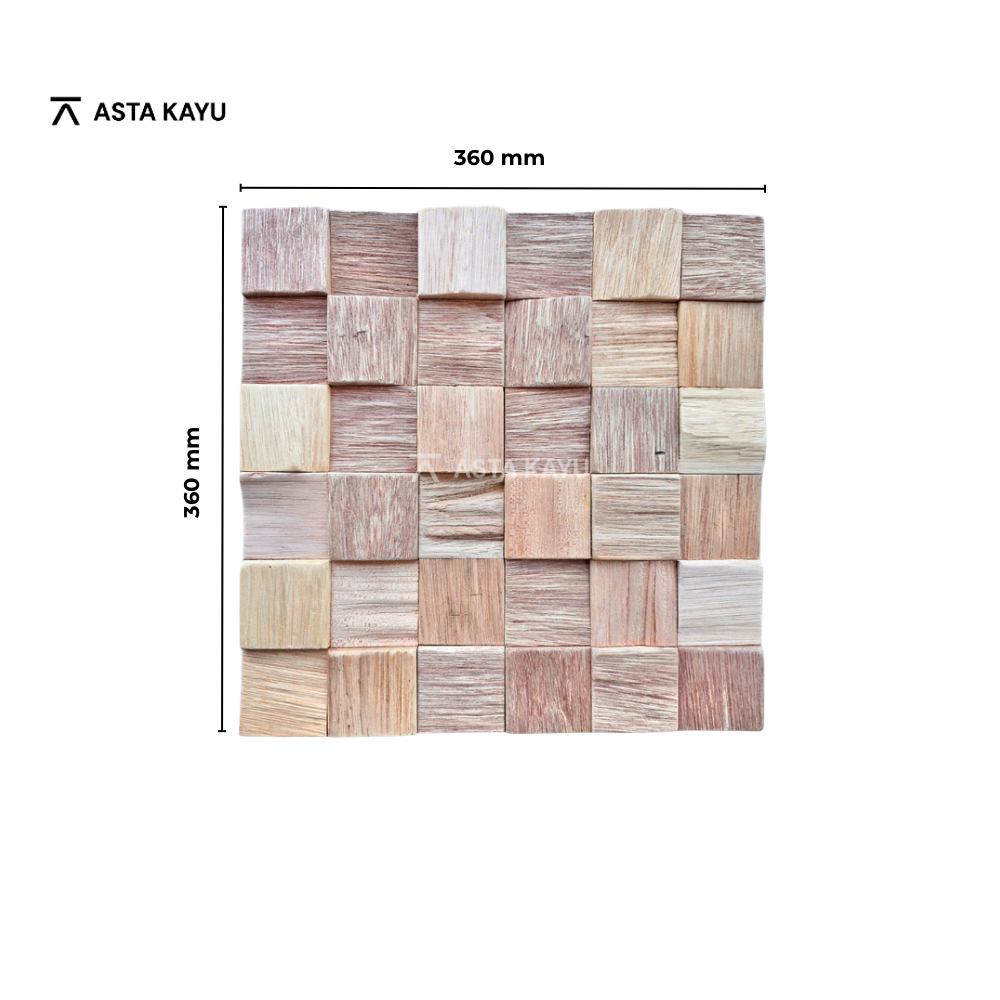 Rinjani 3D Premium Houten Wandpanelen – FSC Meranti Houten Wandbekleding – Lichtbruin Kubus Mozaïek Wanddecoratie voor Interieur 360 x 360 mm (8 stuks / 1 m² per doos)