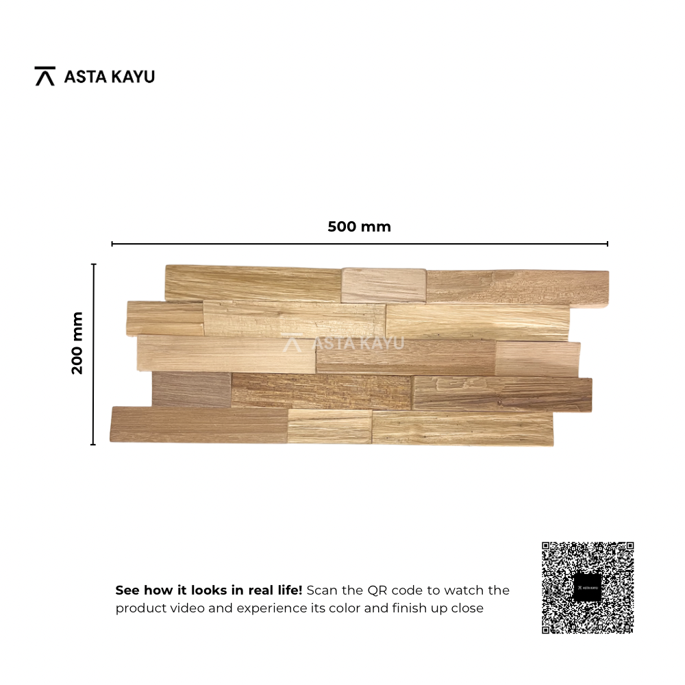 Sulawesi Natural Limestone 3D Premium Houten Wandpanelen – FSC Meranti Houten Wandbekleding – Baksteenpatroon Wanddecoratie voor Interieur 200 x 500 mm (10 stuks / 1 m² per doos)