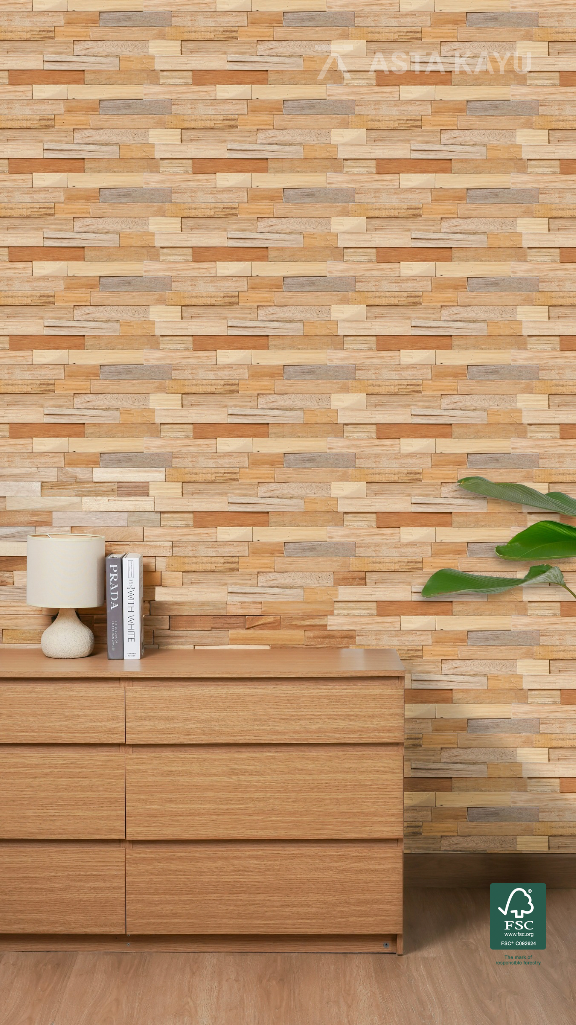 Sulawesi Natural Limestone 3D Premium Houten Wandpanelen – FSC Meranti Houten Wandbekleding – Baksteenpatroon Wanddecoratie voor Interieur 200 x 500 mm (10 stuks / 1 m² per doos)