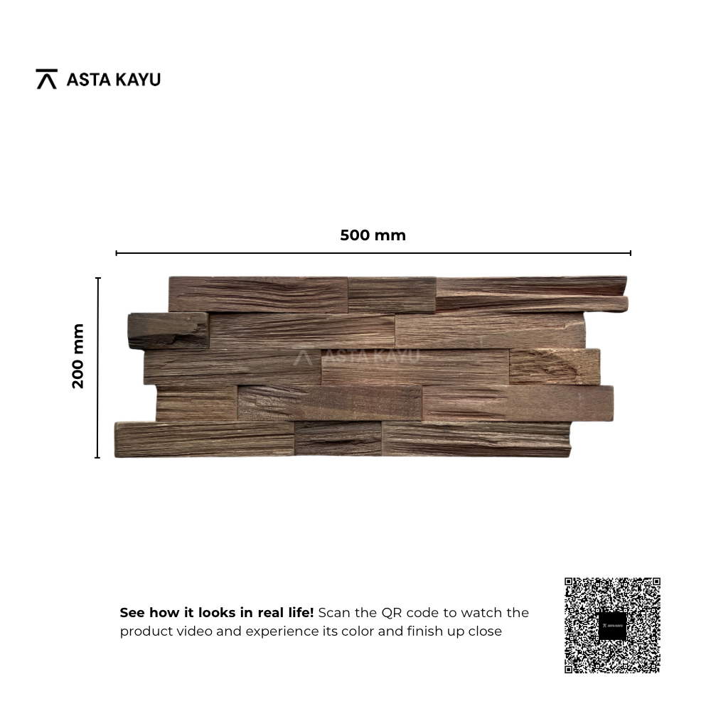Sumatra Smoked Cocoa 3D Premium Houten Wandpanelen – FSC Meranti Houten Wandbekleding – Baksteenpatroon Wanddecoratie voor Interieur 200 x 500 mm (10 stuks / 1 m² per doos)