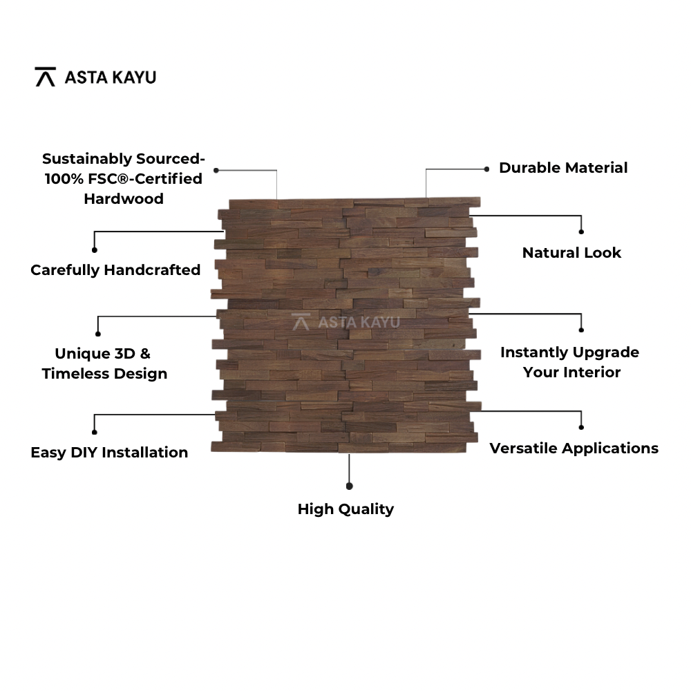 Sumatra Smoked Cocoa 3D Premium Houten Wandpanelen – FSC Meranti Houten Wandbekleding – Baksteenpatroon Wanddecoratie voor Interieur 200 x 500 mm (10 stuks / 1 m² per doos)